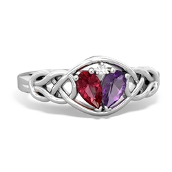 Lab Ruby Celtic Love Knot 14K White Gold ring R5420