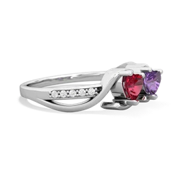 Lab Ruby Side By Side 14K White Gold ring R3090