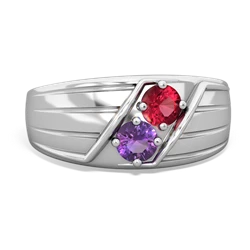 Lab Ruby Men's Streamline 14K White Gold ring R0460