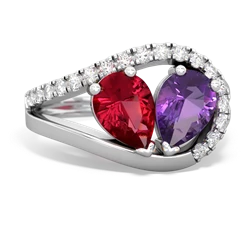 Lab Ruby Nestled Heart Keepsake 14K White Gold ring R5650