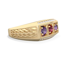 Lab Ruby Three Stone Tire Tread Men's 14K Yellow Gold ring R0520