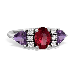 Lab Ruby Antique Style Three Stone 14K White Gold ring R2186