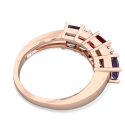 Lab Ruby Three Stone Diamond Cluster 14K Rose Gold ring R2592