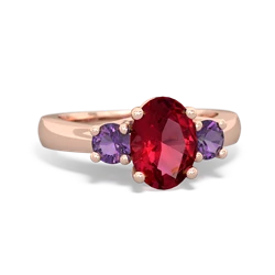 Lab Ruby Three Stone Oval Trellis 14K Rose Gold ring R4024