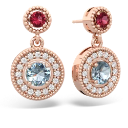 Lab Ruby Halo Dangle 14K Rose Gold earrings E5319