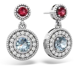 Lab Ruby Halo Dangle 14K White Gold earrings E5319