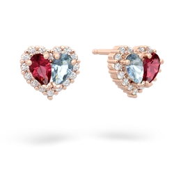 Lab Ruby Halo 14K Rose Gold earrings E7008