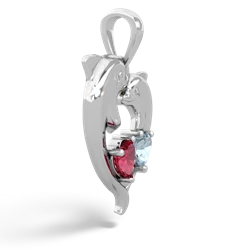 Lab Ruby Dolphin Heart 14K White Gold pendant P5820