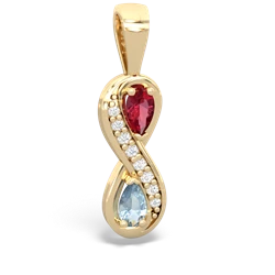 Lab Ruby Diamond Infinity 14K Yellow Gold pendant P5390