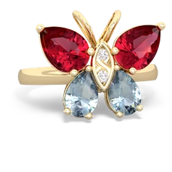 Lab Ruby Butterfly 14K Yellow Gold ring R2215