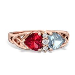 Lab Ruby Celtic Knot Double Heart 14K Rose Gold ring R5040