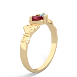 Lab Ruby 'Our Heart' Claddagh 14K Yellow Gold ring R2388