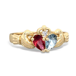 Lab Ruby 'Our Heart' Claddagh 14K Yellow Gold ring R2388