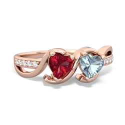 Lab Ruby Side By Side 14K Rose Gold ring R3090