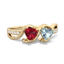 Lab Ruby Side By Side 14K Yellow Gold ring R3090