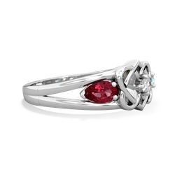 Lab Ruby Hearts Intertwined 14K White Gold ring R5880