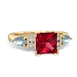 Lab Ruby 6Mm Princess Eternal Embrace Engagement 14K Yellow Gold ring C2002