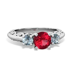 Lab Ruby Art Deco Eternal Embrace Engagement 14K White Gold ring C2003