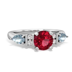 Lab Ruby 6Mm Round Eternal Embrace Engagement 14K White Gold ring R2005