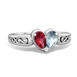 Lab Ruby Filligree 'One Heart' 14K White Gold ring R5070