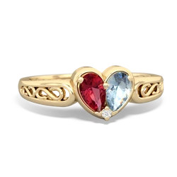 Lab Ruby Filligree 'One Heart' 14K Yellow Gold ring R5070