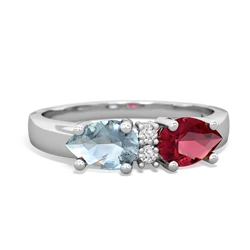 Lab Ruby Pear Bowtie 14K White Gold ring R0865