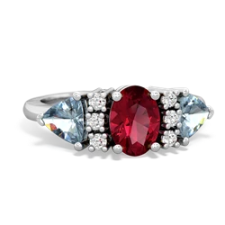 Lab Ruby Antique Style Three Stone 14K White Gold ring R2186