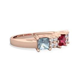 Lab Ruby Three Stone Diamond Cluster 14K Rose Gold ring R2592