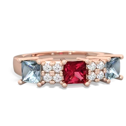 Lab Ruby Three Stone Diamond Cluster 14K Rose Gold ring R2592