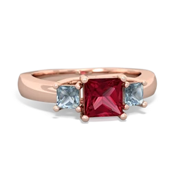 Lab Ruby Three Stone Trellis 14K Rose Gold ring R4015