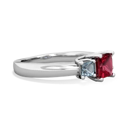 Lab Ruby Three Stone Trellis 14K White Gold ring R4015