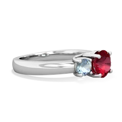 Lab Ruby Three Stone Round Trellis 14K White Gold ring R4018