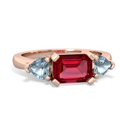 Lab Ruby Three Stone 14K Rose Gold ring R5235