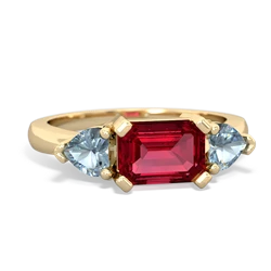 Lab Ruby Three Stone 14K Yellow Gold ring R5235