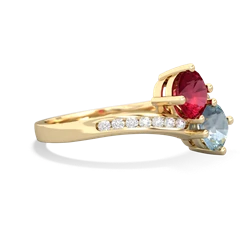 Lab Ruby Channel Set Two Stone 14K Yellow Gold ring R5303