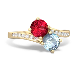 Lab Ruby Channel Set Two Stone 14K Yellow Gold ring R5303