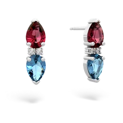 Lab Ruby Bowtie Drop 14K White Gold earrings E0865