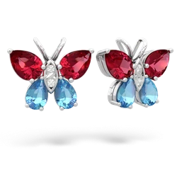 Lab Ruby Butterfly 14K White Gold earrings E2215