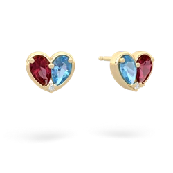 Lab Ruby 'Our Heart' 14K Yellow Gold earrings E5072