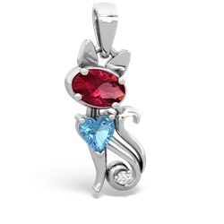 Lab Ruby Kitten 14K White Gold pendant P5780