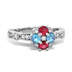 Lab Ruby Sparkling Tiara Cluster 14K White Gold ring R26293RD