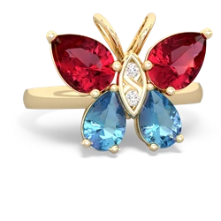 Lab Ruby Butterfly 14K Yellow Gold ring R2215