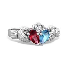 Lab Ruby 'Our Heart' Claddagh 14K White Gold ring R2388