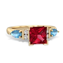 Lab Ruby 6Mm Princess Eternal Embrace Engagement 14K Yellow Gold ring C2002