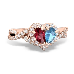 Lab Ruby Diamond Twist 'One Heart' 14K Rose Gold ring R2640HRT