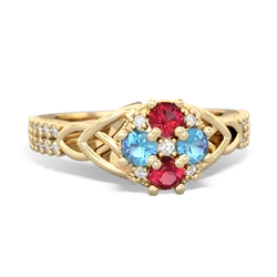 Lab Ruby Celtic Knot Cluster Engagement 14K Yellow Gold ring R26443RD