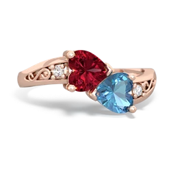 Lab Ruby Snuggling Hearts 14K Rose Gold ring R2178