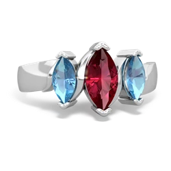 Lab Ruby Three Peeks 14K White Gold ring R2433