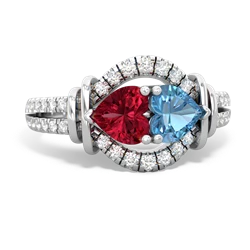 Lab Ruby Art-Deco Keepsake 14K White Gold ring R5630