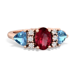 Lab Ruby Antique Style Three Stone 14K Rose Gold ring R2186